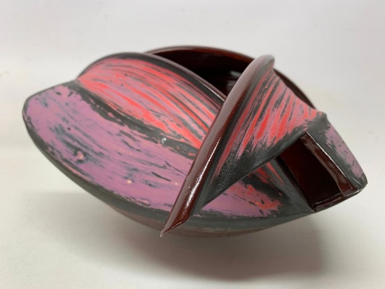 Contemporary Pottery Center Bowl In Geometric Leaf Design