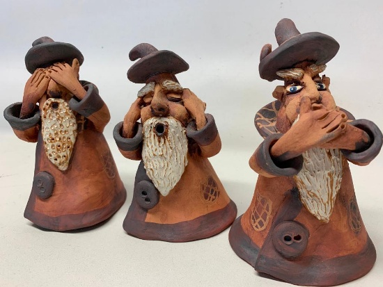 (3) Pottery Period Men "Hear No Evil, Speak No Evil, & See No Evil"