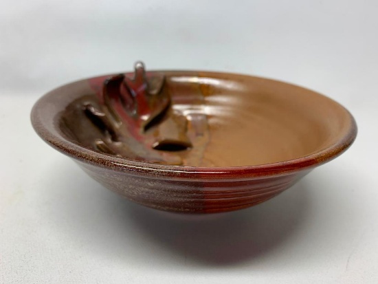 Studio Pottery Bowl W/Applied Maple Leaf