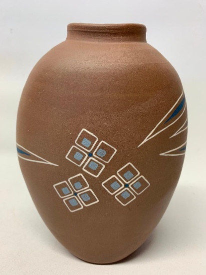 Contemporary Pottery Vase W/Hand Painted Design