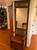 Contemporary Arts & Crafts Style Mirrored Hall Stand W/Seat