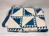 Vintage Hand Stitched Quilt-Blue & White