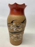 Contemporary Pottery Vase W/Hand Painted Dogwood Flowers