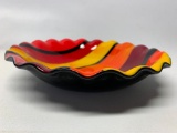Art Glass Bowl W/Geometric Stripes