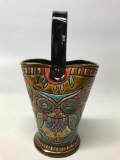 Contemporary Pottery Basket W/Hand Painted Owl Signed Zlman