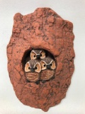 Pottery Plaque W/Owl Family