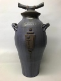 Contemporary Pottery Lidded Vase W/Oriental Theme