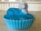 Vintage Blue Milk Glass Dog On A Nest
