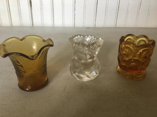 (3) Clear & Amber Toothpick Holders