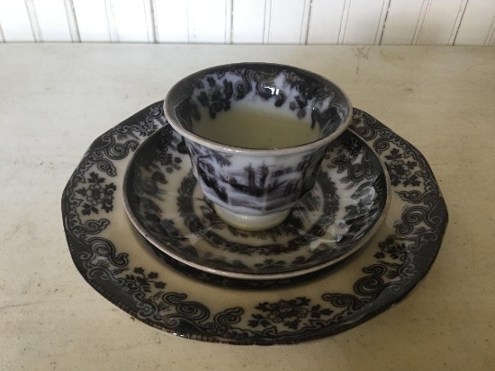 (3) Pcs. "Beauties Of China" Transfer Ware Dinnerware Marked "M.V. & Co."
