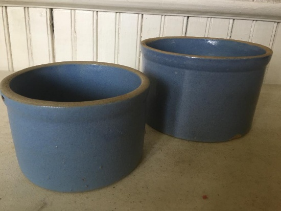 (2) Blue Stoneware Crock Bowls