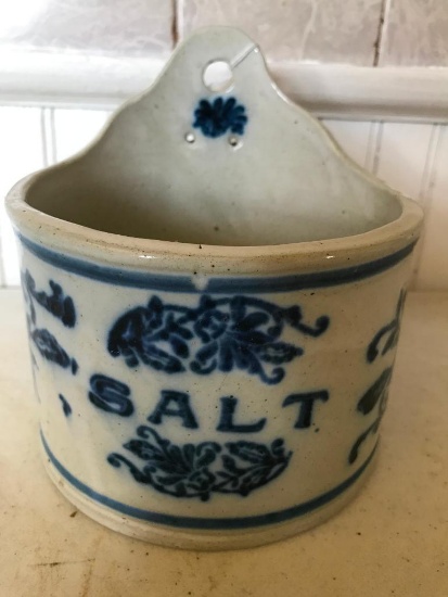 Blue & White Stoneware Salt Crock