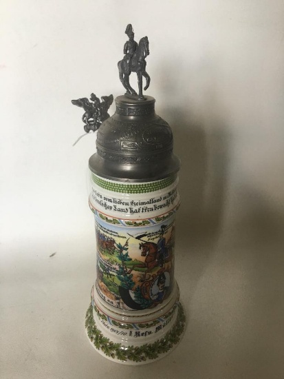 Regimental German Porcelain Beer Stein W/Lithopane Bottom