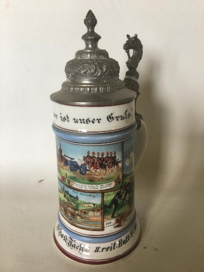Regimental German Porcelain 1/2L Beer Stein W/Lithopane Bottom