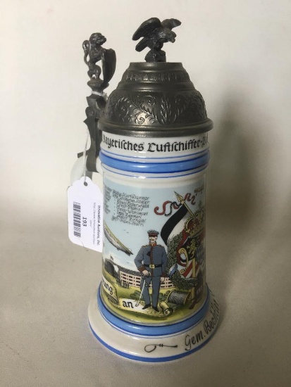 Regimental German Porcelain Beer Stein W/Lithopane Bottom