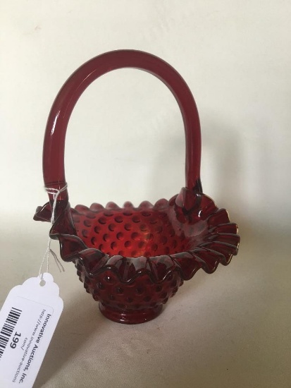 Fenton Red Hobnail Basket