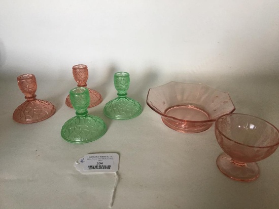 Nice Group Of Pink & Green Depression Glass