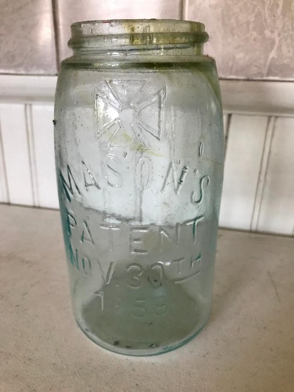Antique Canning Jar "Masons Patent Nov. 30th. 1858"
