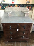 Victorian Walnut Marble Top Wash Stand W/Tear Drop Pulls