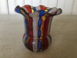 Rare Murano Latticino Ruffled Edge Toothpick Holder