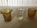 (3) Clear & Amber Toothpick Holders