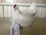 Vintage Milk Glass Hen-On-A-Nest