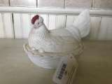 Vintage Milk Glass Hen-On-A-Nest