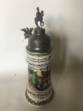 Regimental German Porcelain Beer Stein W/Lithopane Bottom