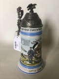 Regimental German Porcelain Beer Stein W/Lithopane Bottom