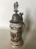 Regimental German Porcelain 1/2L Beer Stein W/Lithopane Bottom