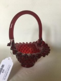 Fenton Red Hobnail Basket
