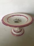 Antique Porcelain Center Bowl W/Birds & Pink Luster Rims