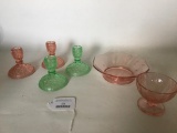 Nice Group Of Pink & Green Depression Glass