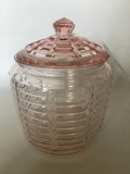 Vintage Pink Depression Cracker/Cookie Jar W/Lid