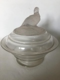 Early American Pressed Glass Lidded Bowl W/Frosted Pheasant Lid