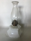 Antique Milk Glass Oil Lamp W/Chimney