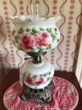 Electric Hurricane Lamp W/Milk Glass Shade & Base