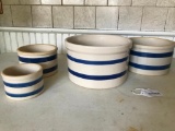 Nest Of (4) Stoneware Crocks W/Blue Bands
