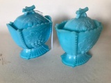 Victorian Blue Milk Glass Cream & Sugar