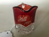 Antique Souvenir Glass Pitcher Signed 