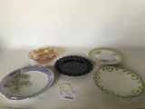 (4) Hand Painted & Amethyst Plates