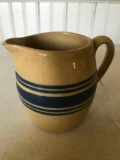Early Yellow Ware Cream Pitcher W/Handle & Stripes