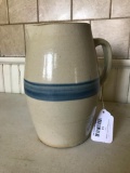 Antique Stoneware Milk Pitcher W/Wide Blue Band