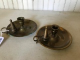 (2) Brass Candle Holder W/Snuffer Caps