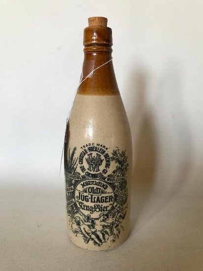 Antique Stoneware Beer Bottle From "Old Jug lager, Cincinnati, Ohio"