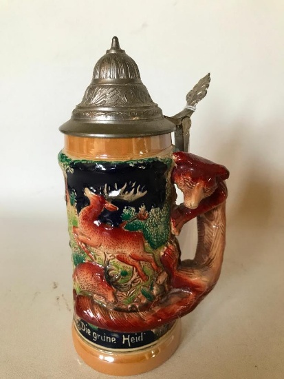 "E & R Germany" Stoneware Beer Stein W/Fox Handle