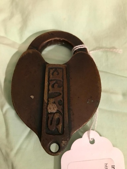 Brass RailRoad Type Lock Marked "Safe"