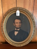 Antique Abraham Lincoln Print In Oval Frame *Damage To Print*