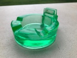 Vintage, Green, Glass, Ash Tray with Match Holder