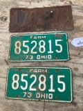 A 1932 Ohio License Plate and a Pair of 1973 Ohio Farm License Plates